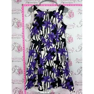 Laura dress tropical Black & White Dress with Bold Purple Floral Pattern